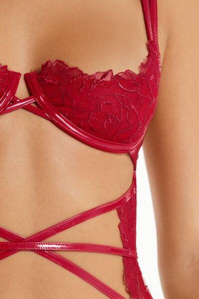 Red Lace Vinyl Carioca Balconette Bodysuit, , large image number 3