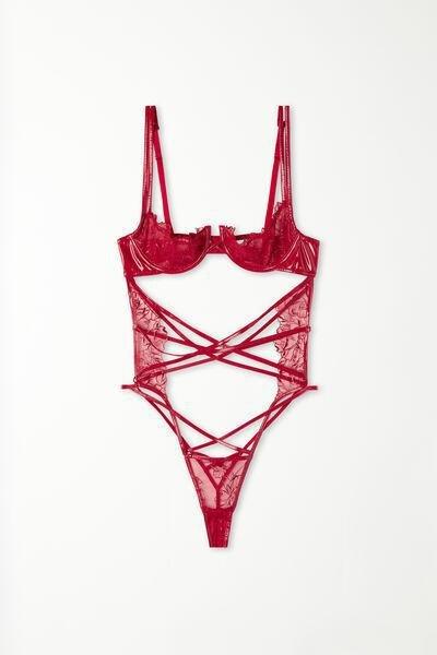 Red Lace Vinyl Carioca Balconette Bodysuit, , large image number 4