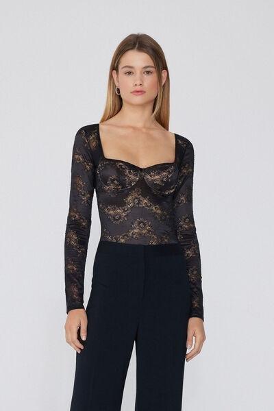 Black Balconette Bodysuit, Black, large image number 0