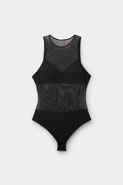 Black Essential Tulle Lightly Padded Bra Bodysuit, Black, large image number 4