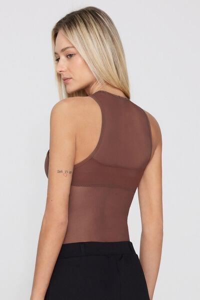 Brown Essential Tulle Lightly Padded Bra Bodysuit, 5701_304Y, large image number 2