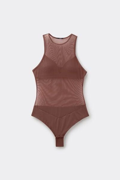 Brown Essential Tulle Lightly Padded Bra Bodysuit, 5701_304Y, large image number 4
