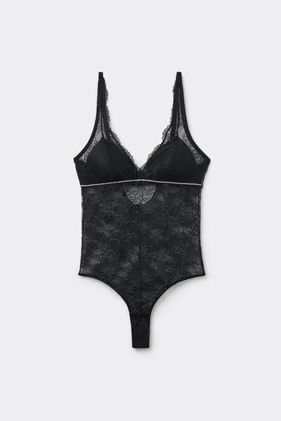 Black Shiny Delight Triangle Bodysuit, Black, large image number 0