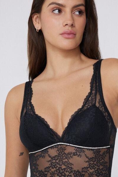 Black Shiny Delight Triangle Bodysuit, Black, large image number 4