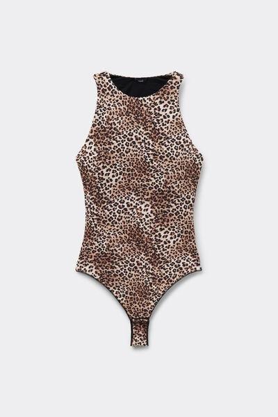 Beige Animal Print 2 In 1 Natural Lifting Bra Bodysuit, 5701_216Z, large image number 4