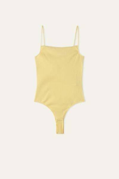Yellow Ribbed Cotton Vest-Style Bodysuit, , large image number 4