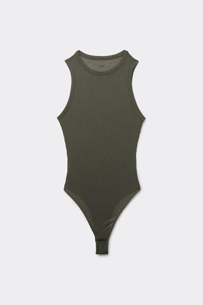 Green Ribbed Halter Neck Bodysuit, , large image number 4