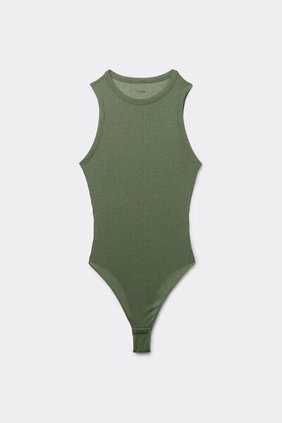 Green Ribbed Halter Neck Bodysuit, 5701_920W, large image number 4