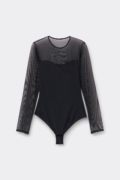 Black Long-Sleeved Microfibre Bodysuit, , large image number 4