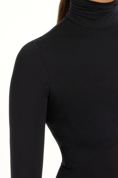 Black Long-Sleeved Polo Neck Microfibre Bodysuit, , large image number 3