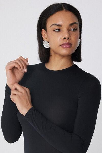 Black Long-Sleeved Bodysuit, Black, large image number 3