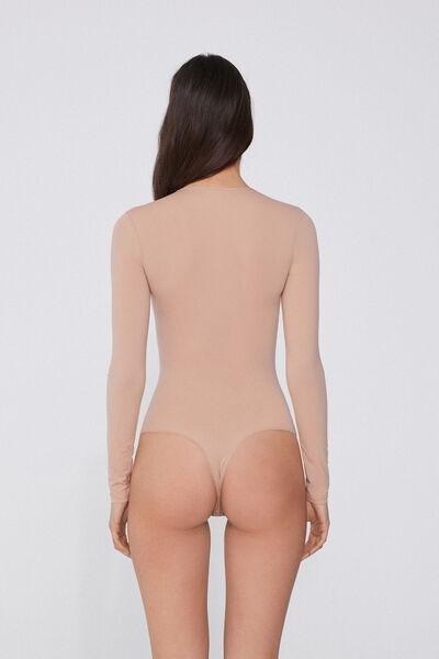 Beige Long-Sleeved Bodysuit, , large image number 2