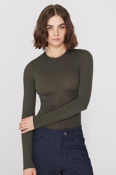 Green Long-Sleeved Lightweight Microfibre Bodysuit, 5701_226Z, large image number 1