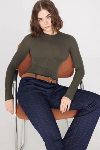 Green Long-Sleeved Lightweight Microfibre Bodysuit, 5701_226Z, large image number 3