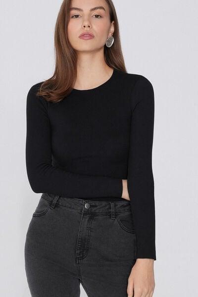 BLACK BODY LONG SLEEVE SILK TOUCH, Black, large image number 3