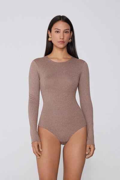 Brown Silk Touch Long Sleeve Bodysuit, 5701_924Y, large image number 0
