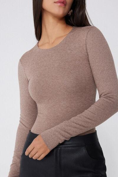 Brown Silk Touch Long Sleeve Bodysuit, 5701_924Y, large image number 2