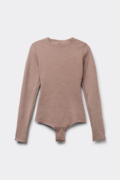 Brown Silk Touch Long Sleeve Bodysuit, 5701_924Y, large image number 3