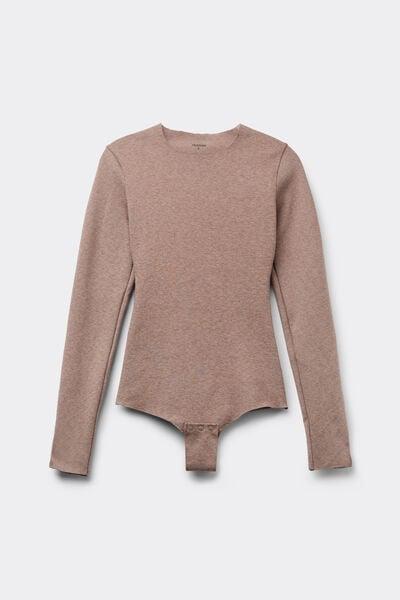 Brown Silk Touch Long Sleeve Bodysuit, 5701_924Y, large image number 4