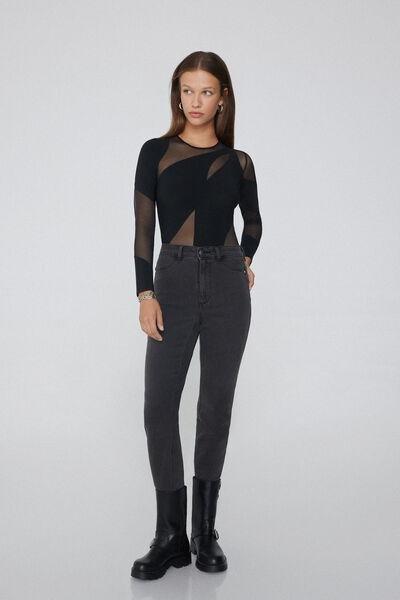 Black Long-Sleeved Microfiber Bodysuit, Black, large image number 1