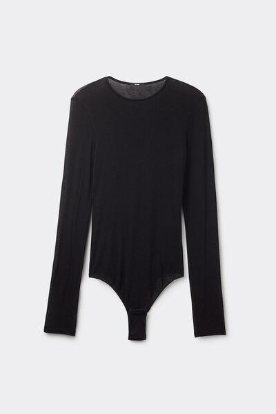 Black Round Neck Bodysuit, , large image number 4