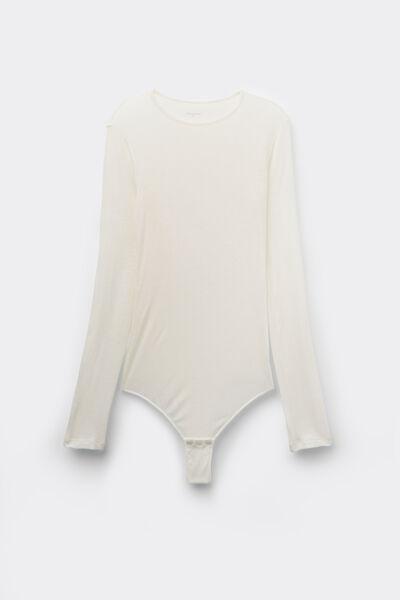 White Rounded-Neck Merino Wool Bodysuit, Milk White, large image number 3