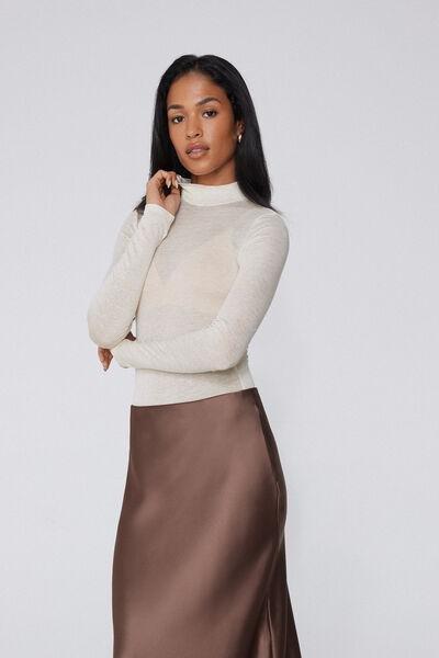 Ivory Long-Sleeved Lame Merino Wool Bodysuit, 5701_935Y, large image number 0