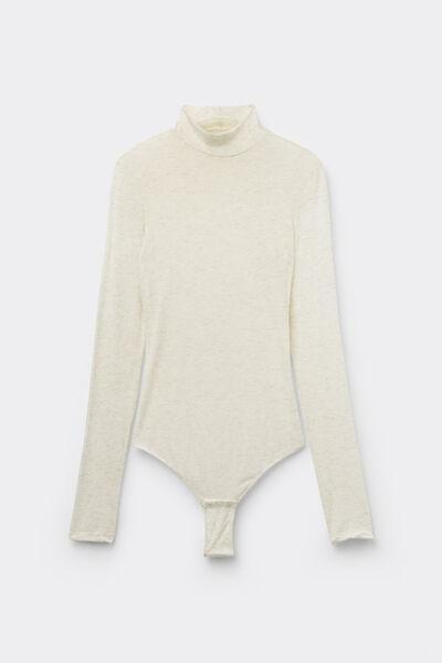 Ivory Long-Sleeved Lame Merino Wool Bodysuit, 5701_935Y, large image number 4