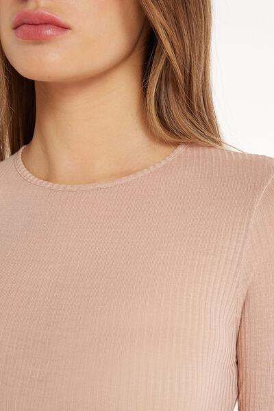 Beige Long-Sleeved Crew-Neck Ribbed Bodysuit, 5701_257W, large image number 3