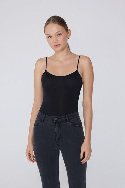 Black Spaghetti Strap Bodysuit, , large image number 1