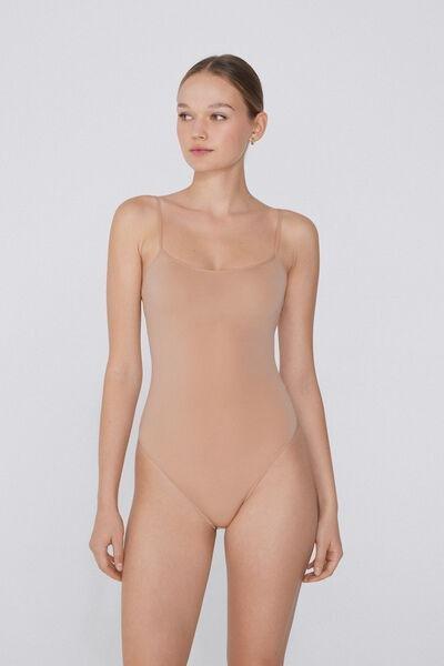 Beige Spaghetti Strap Bodysuit, , large image number 0