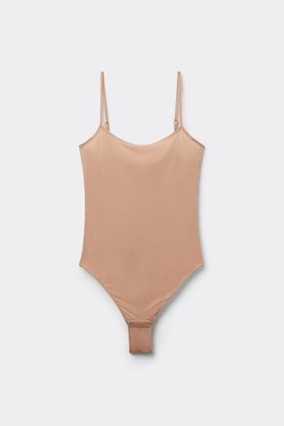Beige Spaghetti Strap Bodysuit, , large image number 4