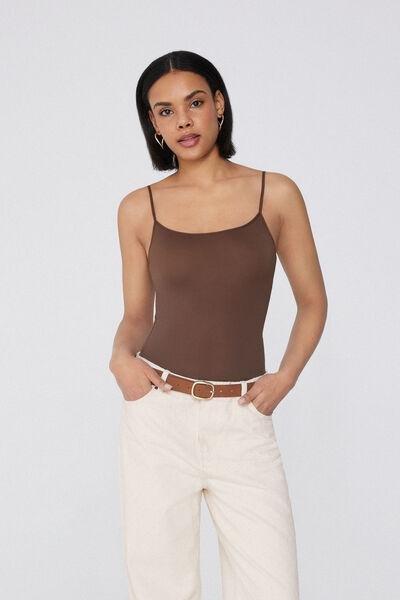 Brown Shoulder Straps Bodysuit, , large image number 1