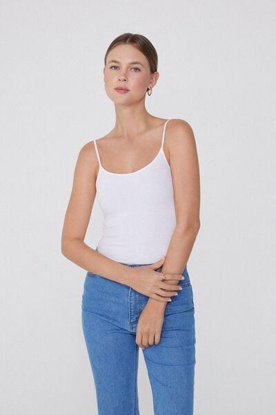 White Spaghetti Strap Bodysuit, White, medium