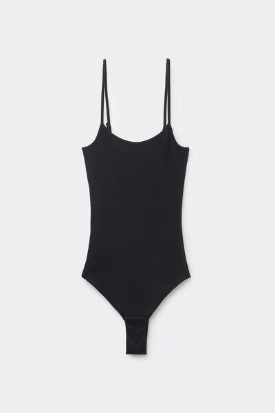 Black Spaghetti Strap Bodysuit, Black, large image number 3