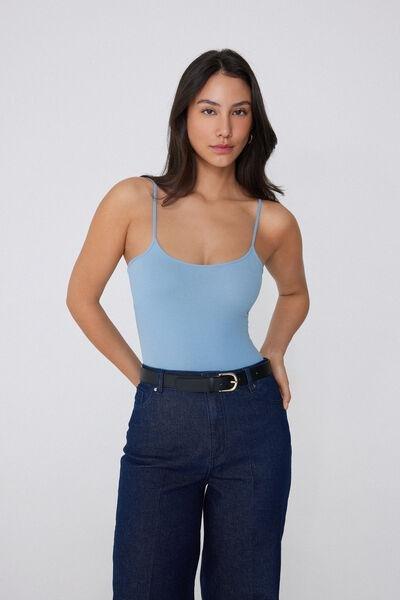 Blue Ribbed Bodysuit, , large image number 1