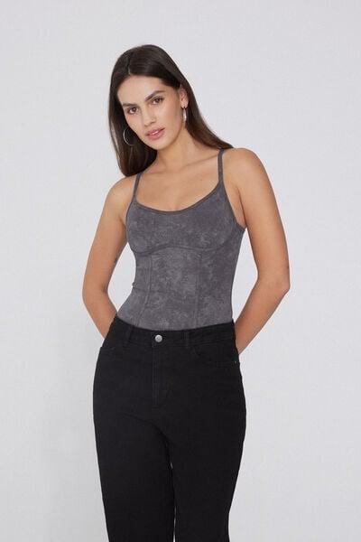 Grey Washed Dream Adjustable Straps Cotton Bodysuit, 5701_810Y, large image number 0