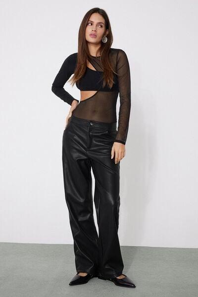 Black Essential Tulle Long Sleeve Bodysuit, Black, large image number 0