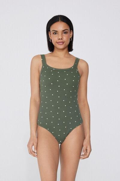 Green Polka Dot Ribbed Bodysuit, , large image number 0