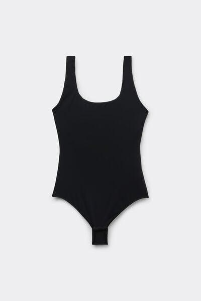 Black Light Touch Wide Shoulder Straps Bodysuit, Black, large image number 3