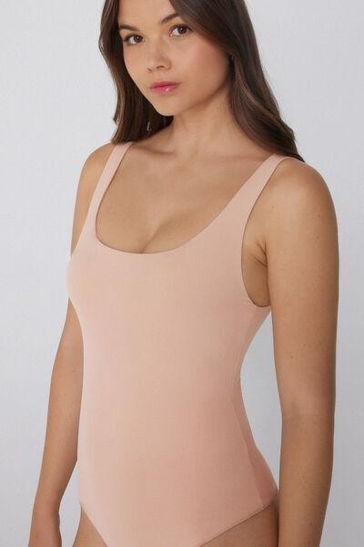 Beige Light Touch Wide Shoulder Straps Bodysuit, , large image number 1