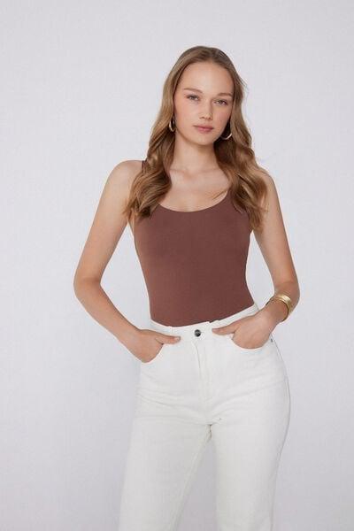 Caramel Light Touch Wide Shoulder Straps Bodysuit, , large image number 1
