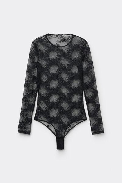 Black Empire Long Sleeved Lace Bodysuit, Black, large image number 4