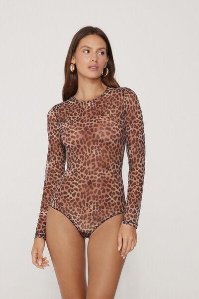 Grey Classy Animal Print Long Sleeve Bodysuit, 5701_983Y, large image number 0