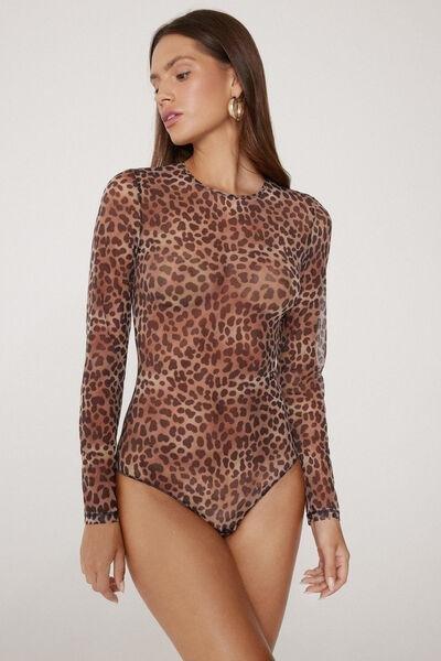 Grey Classy Animal Print Long Sleeve Bodysuit, 5701_983Y, large image number 3