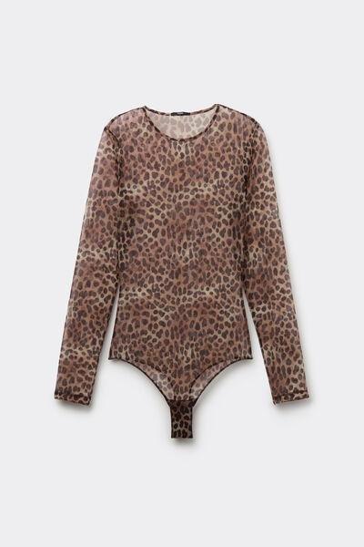 Grey Classy Animal Print Long Sleeve Bodysuit, 5701_983Y, large image number 4