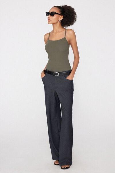 Green Narrow Shoulder Straps Cotton Bodysuit, 5701_229Z, large image number 0