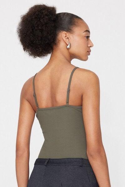 Green Narrow Shoulder Straps Cotton Bodysuit, 5701_229Z, large image number 2