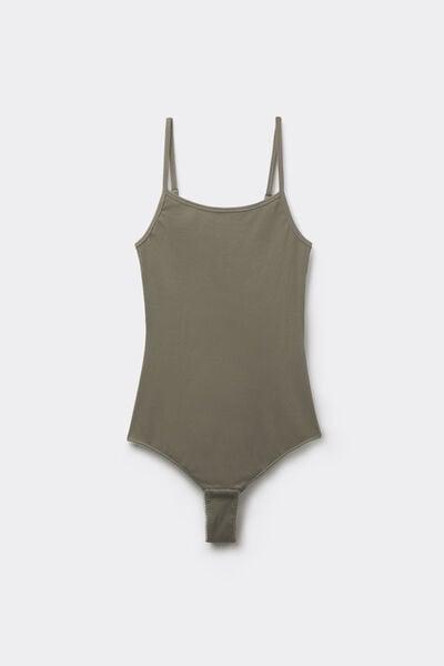 Green Narrow Shoulder Straps Cotton Bodysuit, 5701_229Z, large image number 4