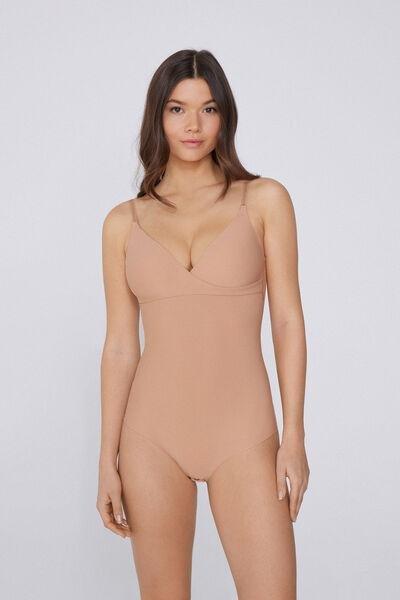 Beige Laser Cut Shaping Bodysuit, , medium